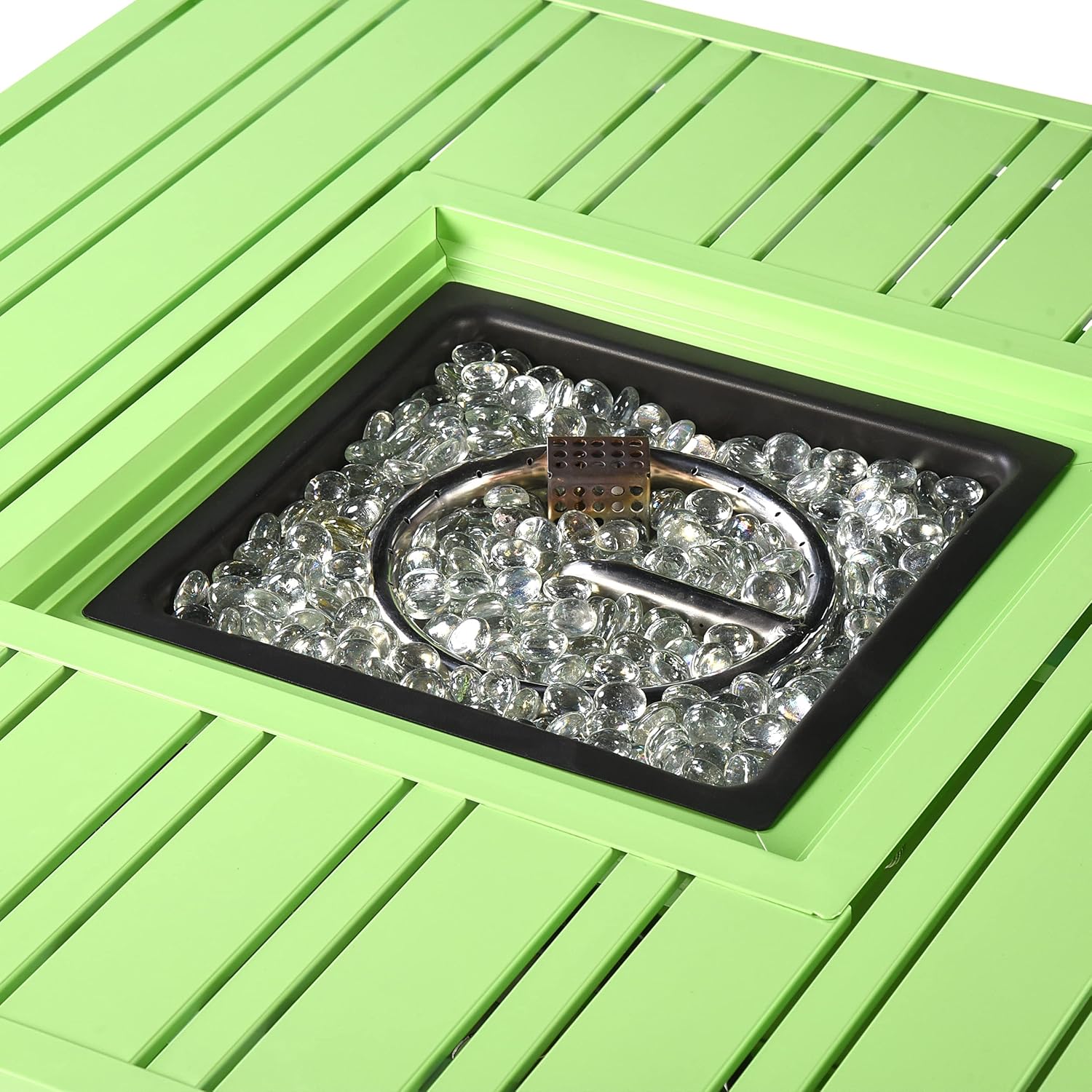 Square 32 in. x 32 in. Aluminum Propane Fire Pit Table with Glass Beads, Two Covers, Lid, 37,000 BTUs in Green Finish