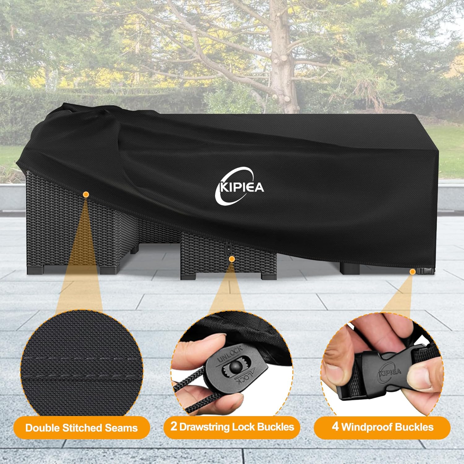 Kipiea 600D Patio Furniture Covers Waterproof Winter, Heavy-Duty Outdoor Furniture Covers for Table & Chairs with Windproof, Outdoor Sofa Cover, Anti UV, No Tears, No Fading (98