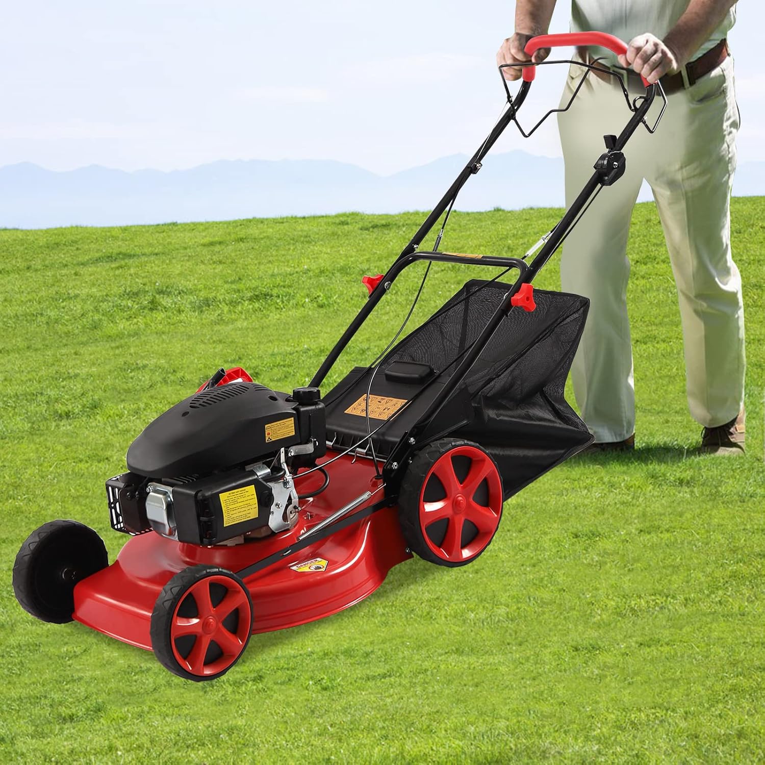 Gas Powered Self-Propelled Lawn Mower with Bag - 3-in-1, 4-Stroke Engine, 20-inch Cutting Width, 8 Adjustable Heights - Ideal for Small to Medium Sized Yards