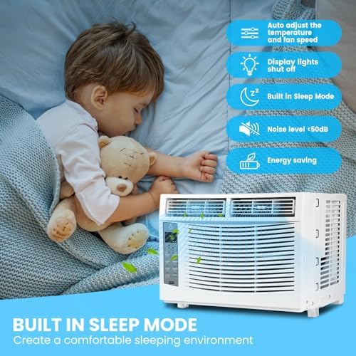6000BTU Small Window Air Conditioner, Up to 250 Sqf, APP/Remote Controlled, Window AC Units with Cool and Fan, Washable Filter,50dB,Quick Installation