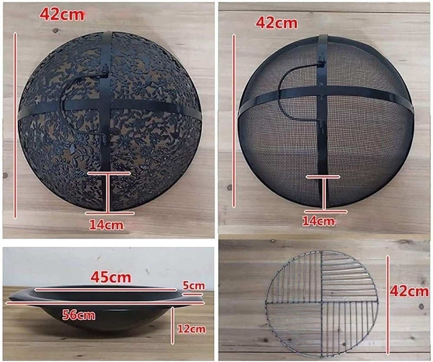 Fire Pit, Outdoor Wood Burning Fire Pits, Outdoor Brazier, Outdoor Patio Fire Pit Bowl BBQ Grill for Backyard, Camping, Picnic, Bonfire, Garden