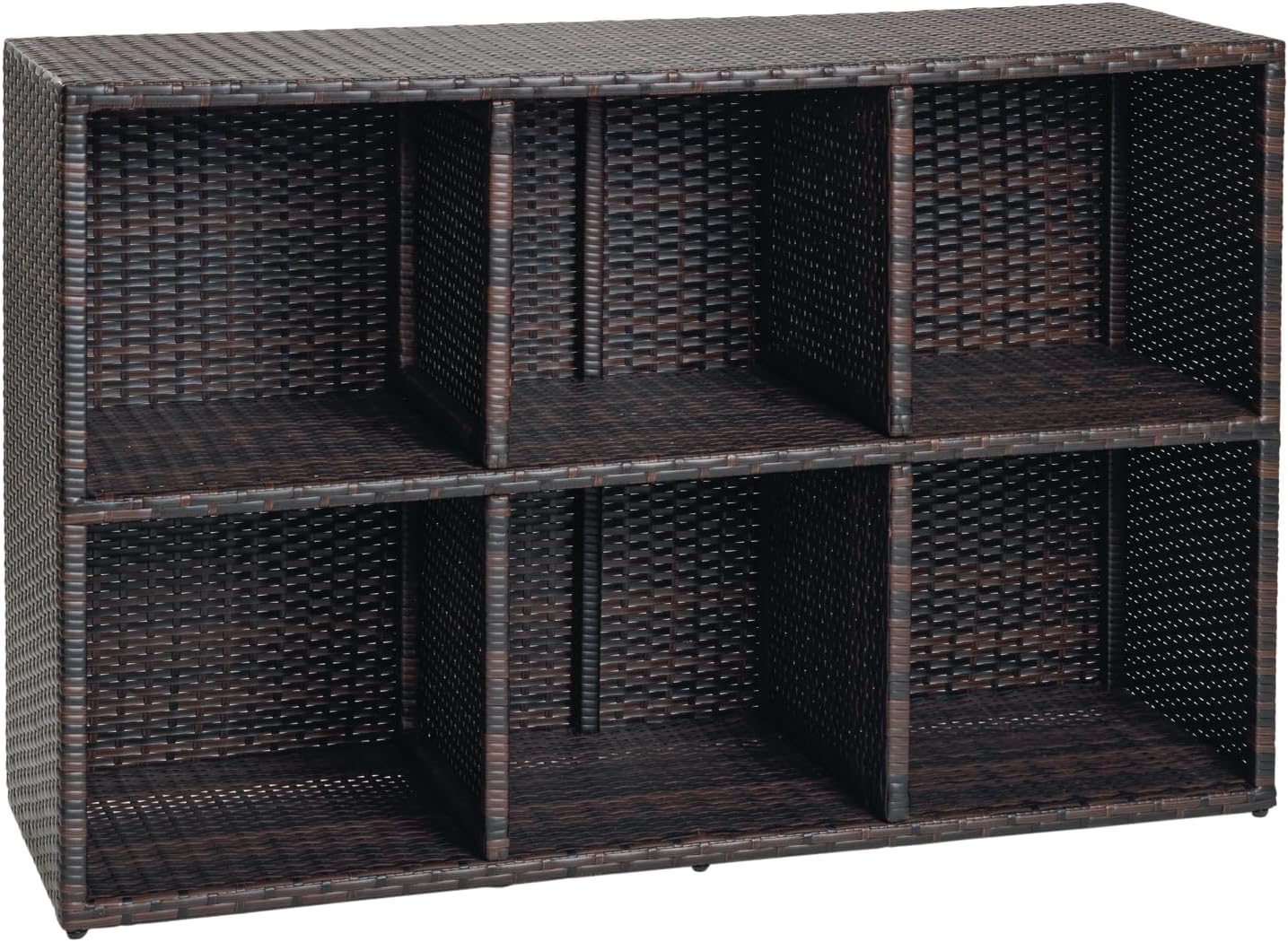 Excellerations Indoor-Outdoor Wicker-Look Storage Shelf with 6 Cubbies, Spacious Storage Unit, Durable for Inside or Outside Use