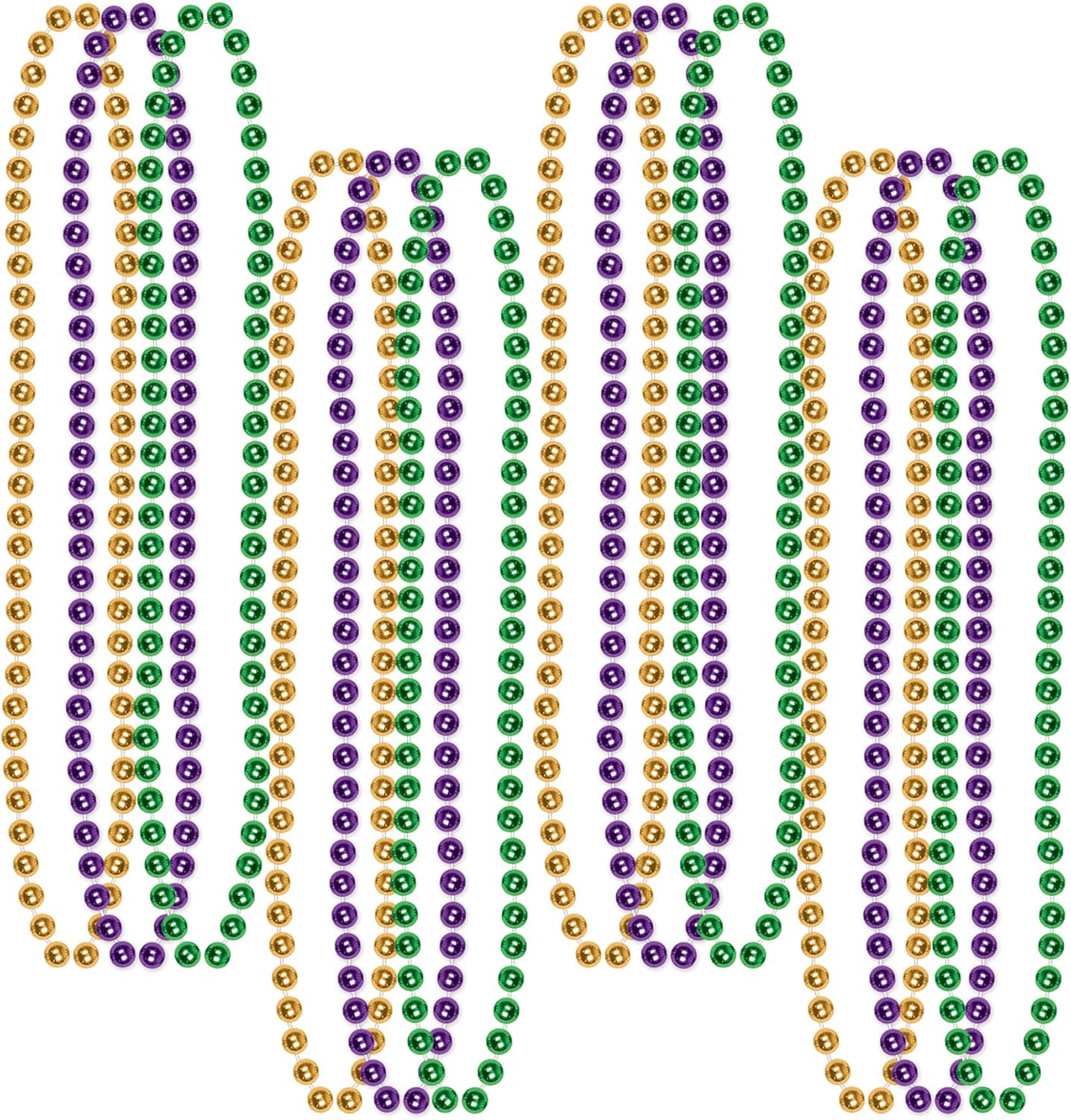 Beistle Mardi Gras Party Beads – 720 Pack, Small Round Plastic Bead Necklaces, Assorted Gold, Green, Purple Bulk Celebration Wear & Event Accessories for Parades, Festivals & Festive Décor, 33”