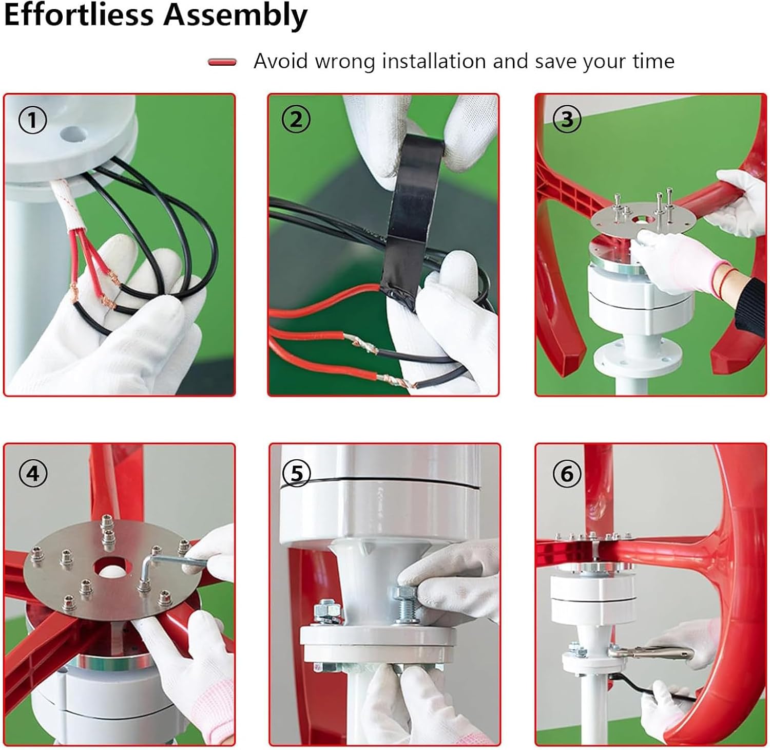 12000W 5 Blades Vertical Wind Turbine Kit, Wind Turbine Generator,3 Phase AC Permanent Magnet Generator, with Controller, for Hybrid Wind Solar System(Red/220V)