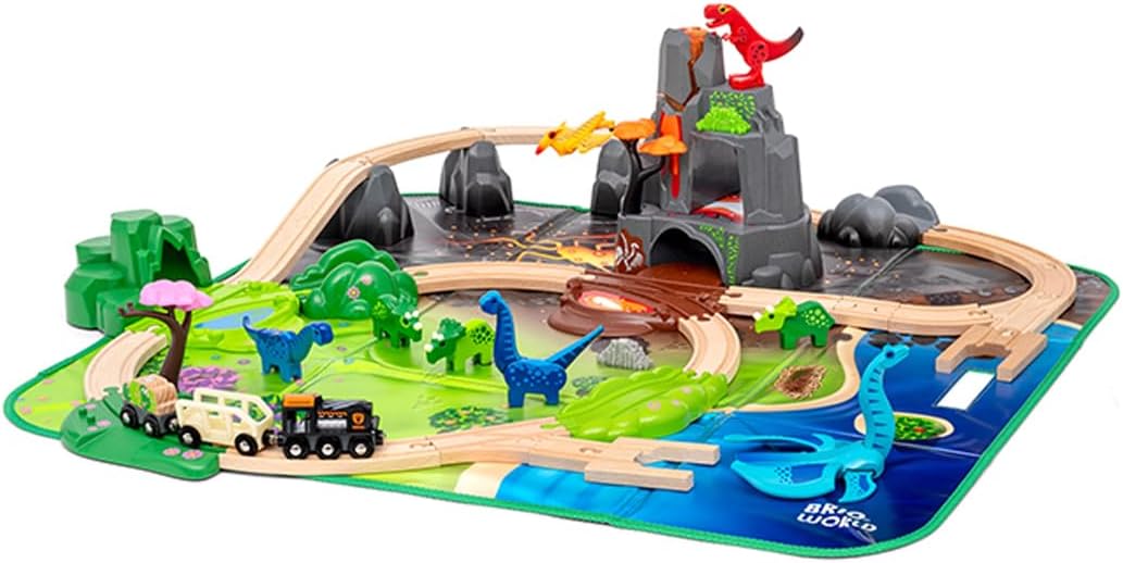 BRIO World Dinosaur Deluxe Set - 44-Piece FSC-Certified - Wood Train Set & Accessories - Works with All Wooden Train Sets - Dinosaur Train Engine, 2 Wagons, 8 Dinosaurs, Tracks & More - Kids Ages 3+