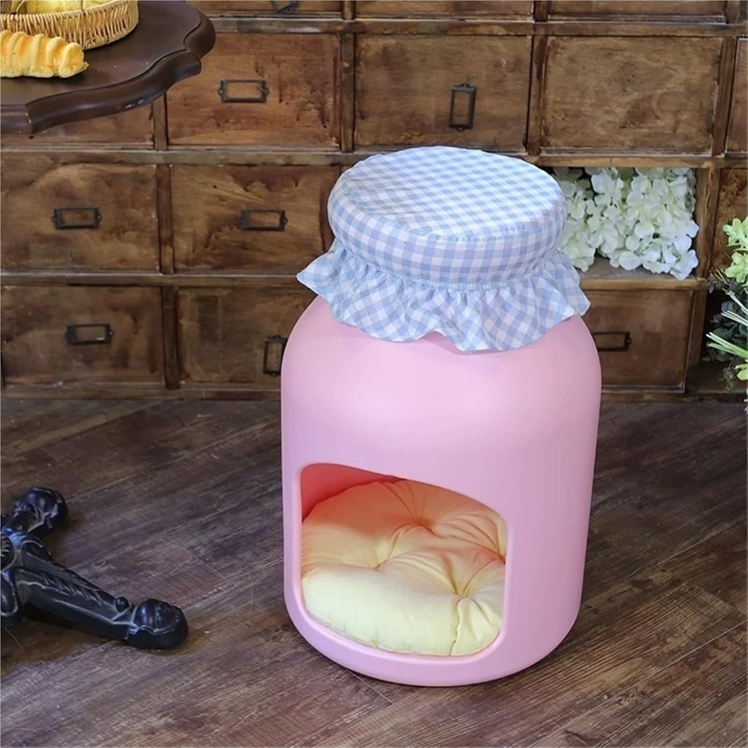 Home Furnishing Bedside Table Nightstand with Cat Nest Cat House Bottle Shaped Side Table with Pet Bed Stool Ottoman with Storage for Living Room Indoor Outdoor(Multi-Colored)