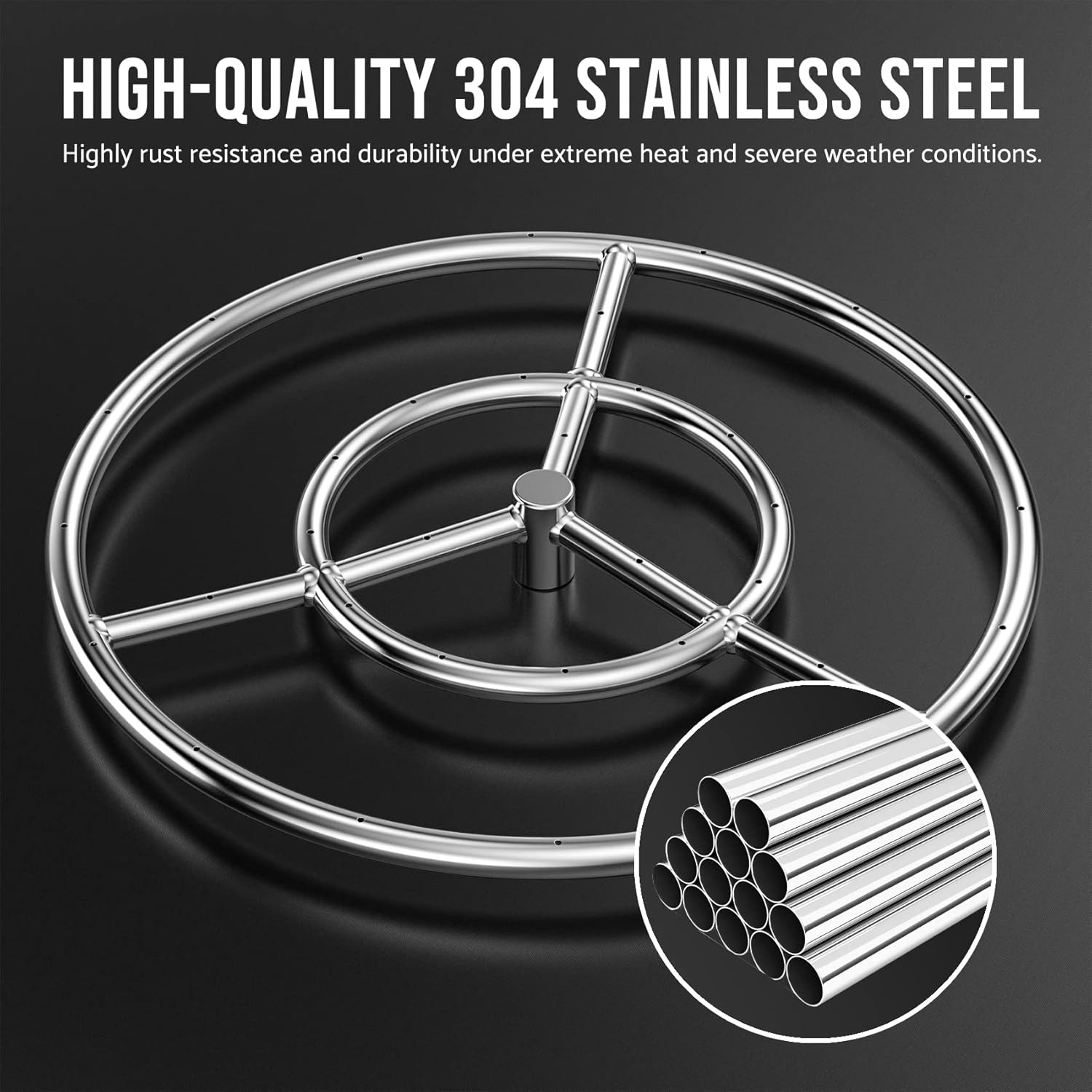 Skyflame 18-Inch Round Fire Pit Burner Ring for Natural Gas/Propane Fire Pit, 304 Stainless Steel…
