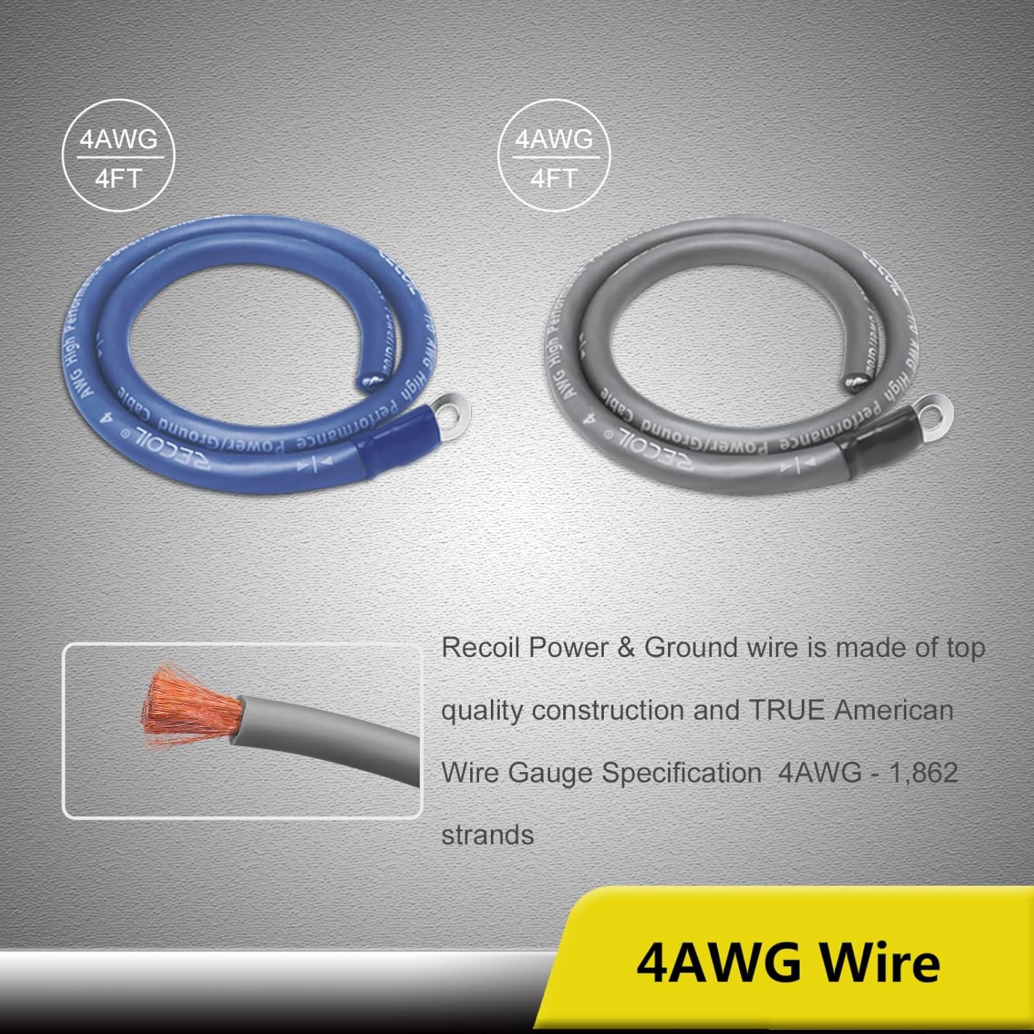 Recoil RCK0D True 1/0 Gauge Car Audio Dual Amplifiers CCA Wiring Installation Kits with OFC RCA Cable