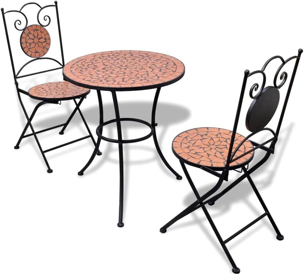 3 Piece Bistro Set Ceramic Tile Terrac,Enhancing Outdoor Gatherings: Mosaic Bistro Set for Gardens, Patios, and Balconies Patio Furniture Sets, Outdoor Furniture Sets