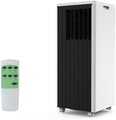 8000 BTU Portable Air Conditioner for Rooms up to 350 Sq. Ft, 3-in-1 Cooling, Dehumidifier & Fan with Quiet Operation, Efficient Cooling, Sleep Mode, 24-Hour Timer & Remote Control, Black & White