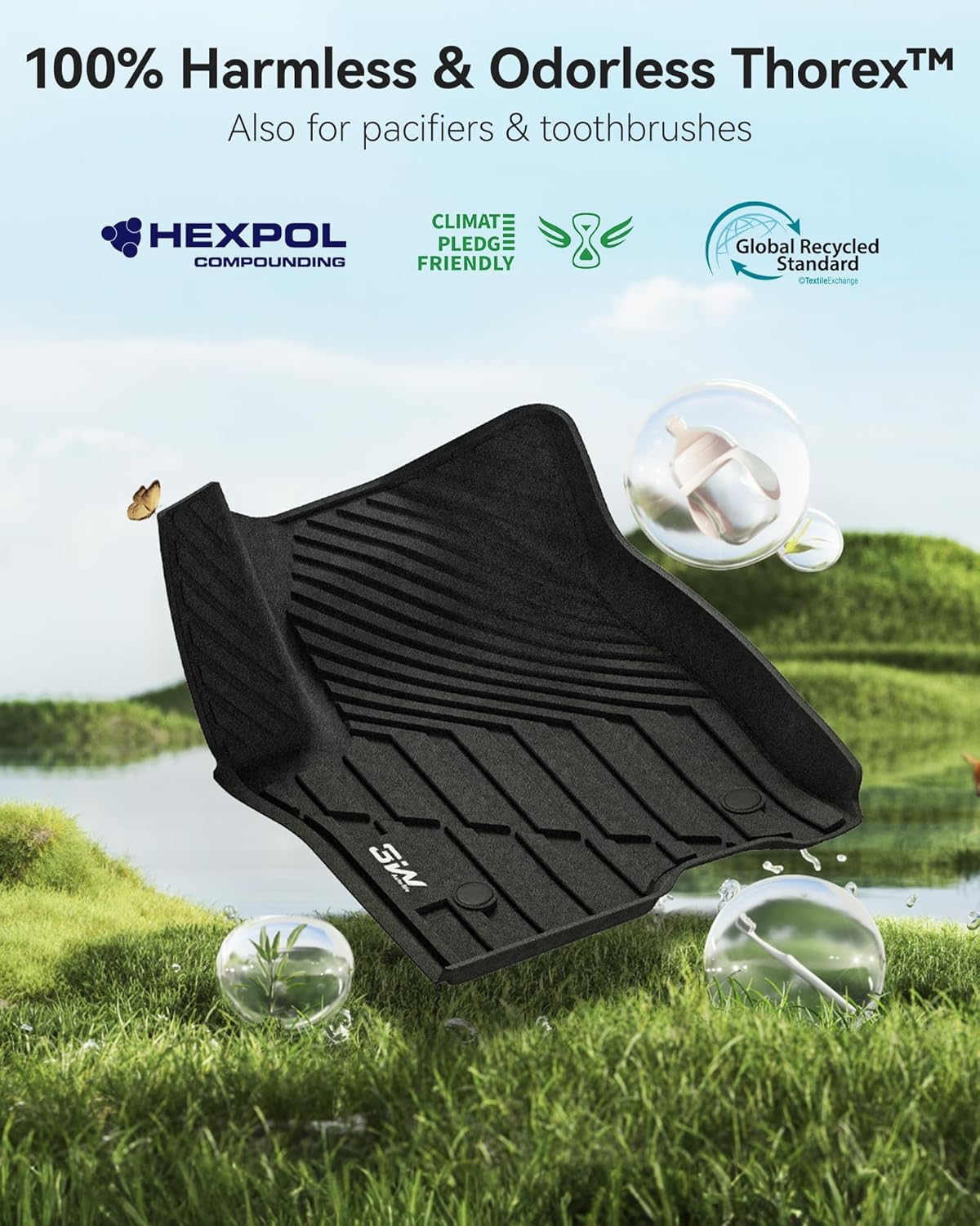 3W Floor Mats & Cargo Liner Fit for 2021 2022 2023 2024 2025 2026 Chevy Tahoe/GMC Yukon/Cadillac Escalade 7 Seat, TPE All Weather Custom Fit Car Accessories Heavy Duty Rubber Full Set Trunk Mats