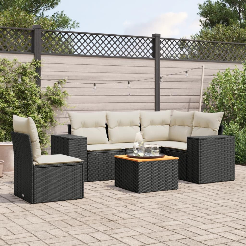 6-Piece Modular Garden Sofa Set, Black PE Rattan Outdoor Furniture, Patio Dining Seating with Storage, Weather-Resistant for Balcony, Terrace
