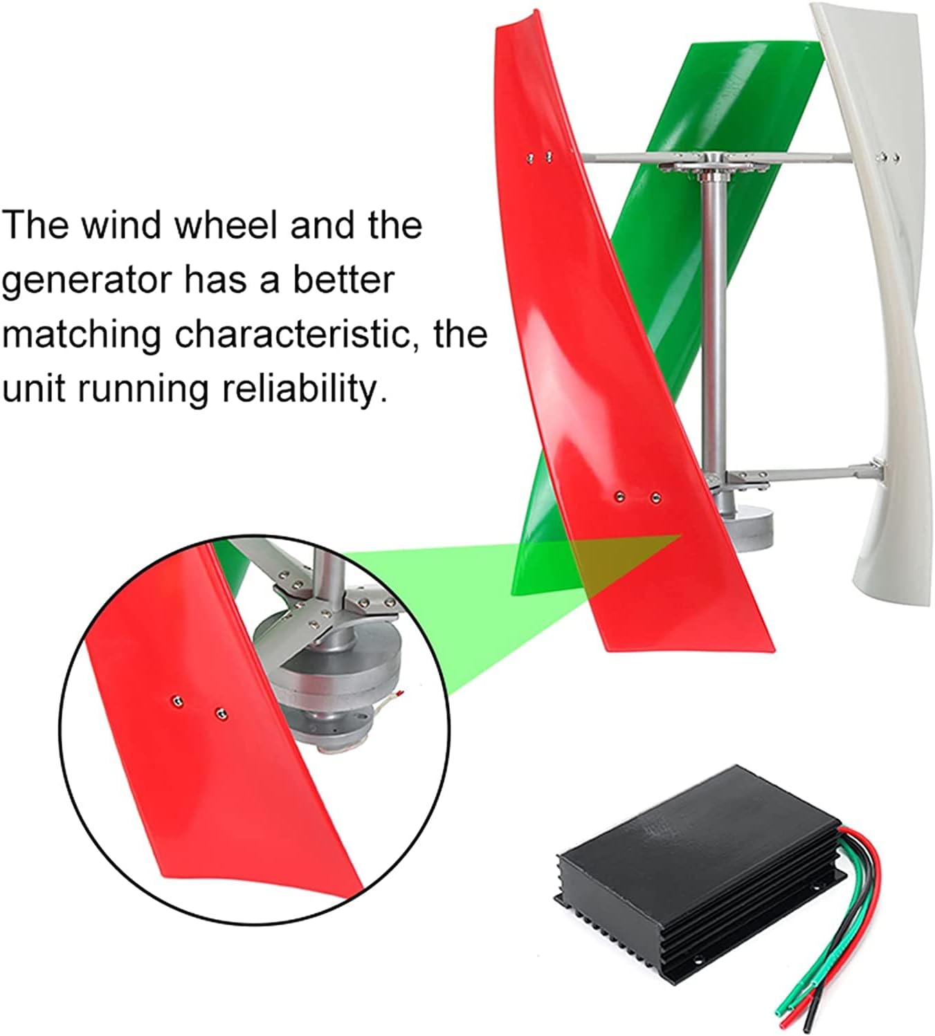 Vertical Axis Wind Turbine Generator, 4000W 24V 48V 96V 120V 220V 3 Blades Vertical Magnetic Floating Upright Wind Generator for Home Use