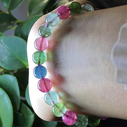 1 strands natural colorful purple green pink blue tourmaline multi-color stretch bracelet round beads 7.5mm 04459