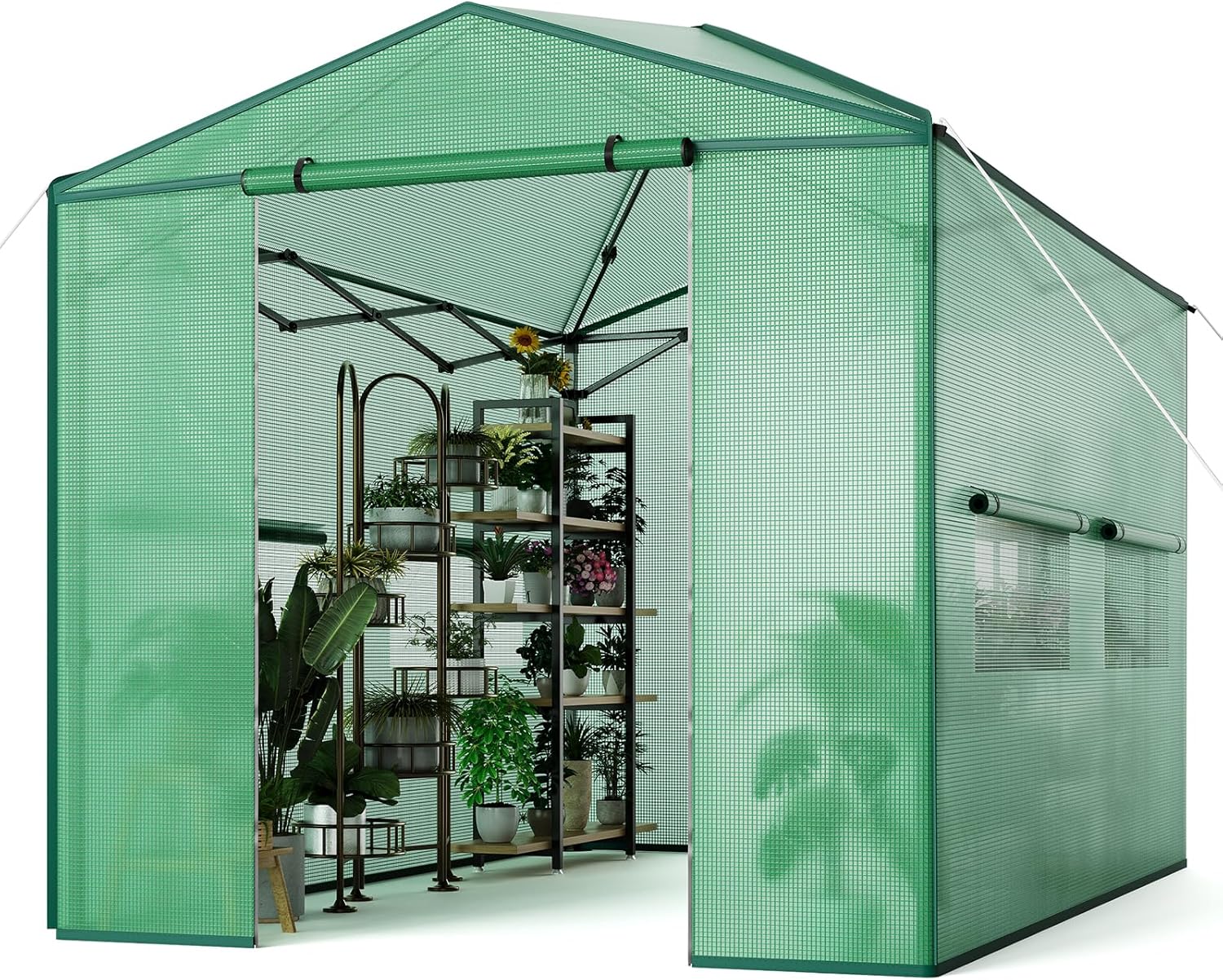 12x8 PopUp Greenhouse for Outdoors, Portable Greenhouses for Outdoors,Walk-in Greenhouses with Window, Zipper Roll Up Green Houses for Winter, Popup Greenhouse Kit for Garden Yard, Easy Set-Up, Green
