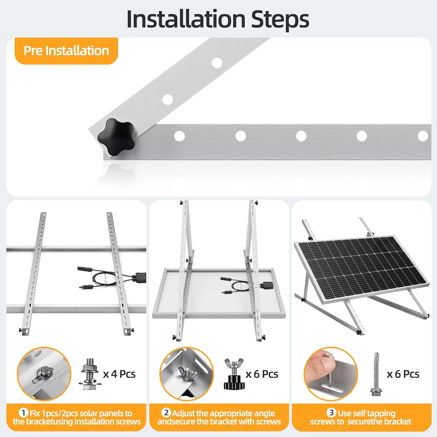 FLYING LION 2 Sets 45inch Adjustable Solar Panel Tilt Mount Brackets with Foldable Tilt Legs, Ieal for 2-4pcs 180 200 300 400 Watt Solar Panel for Roof, RV, Boat, and Off-Grid