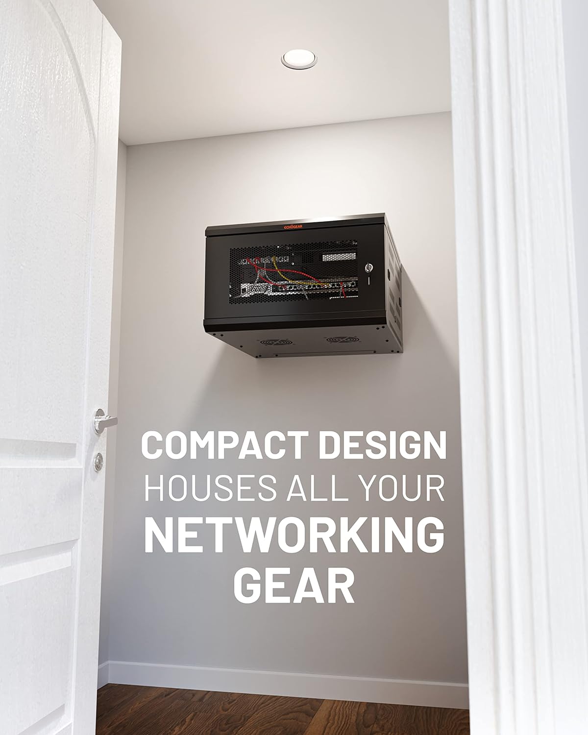 ECHOGEAR 6U Network Rack - Enclosed Wall Mount Rack Kit Includes 2X 1U Shelves, Pre-Mounted Fan, Lockable Door & Hardware - 600mm Depth Fits All Your AV Gear