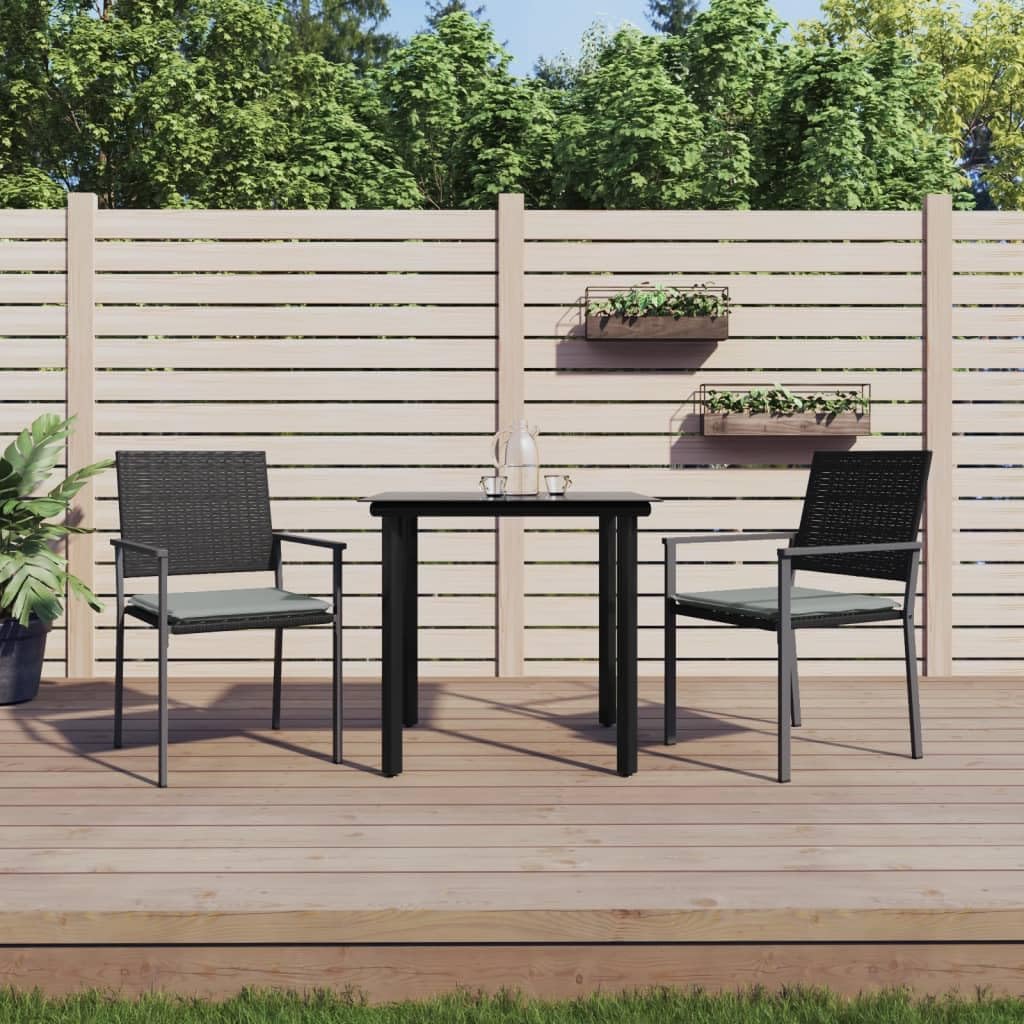 3 Piece Patio Dining Set with Cushions Poly Rattan and Steel,Stylish and Durable Garden Dining Set with PE Rattan and Tempered Glass Furniture Sets for Patio, Lawn & Garden