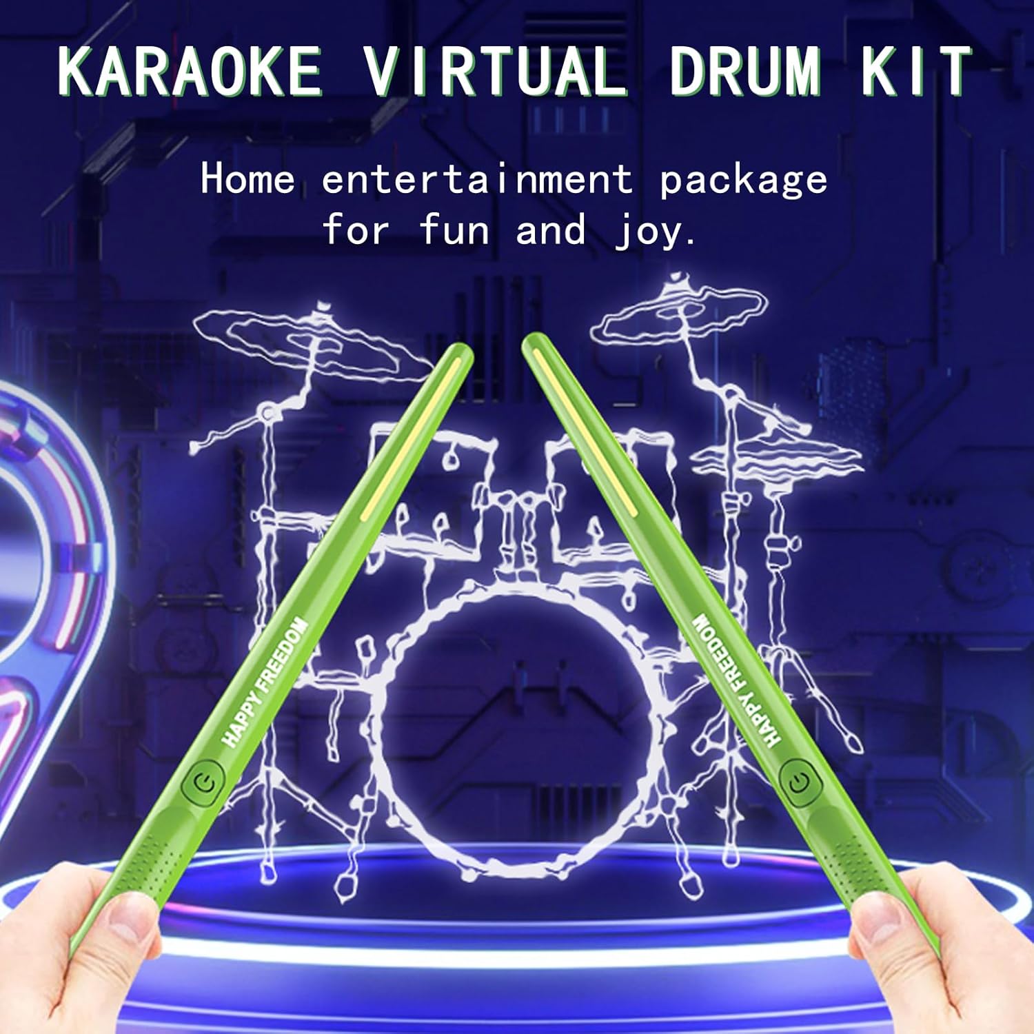 Virtual Electronic Drum Set, Electric Drumsticks Air Drum Set, Air Drum with Drumsticks, Pedals, Bluetooth and 8 Sounds, Electric Tabletop Drum Set Machine for Beginners Adults (Black)