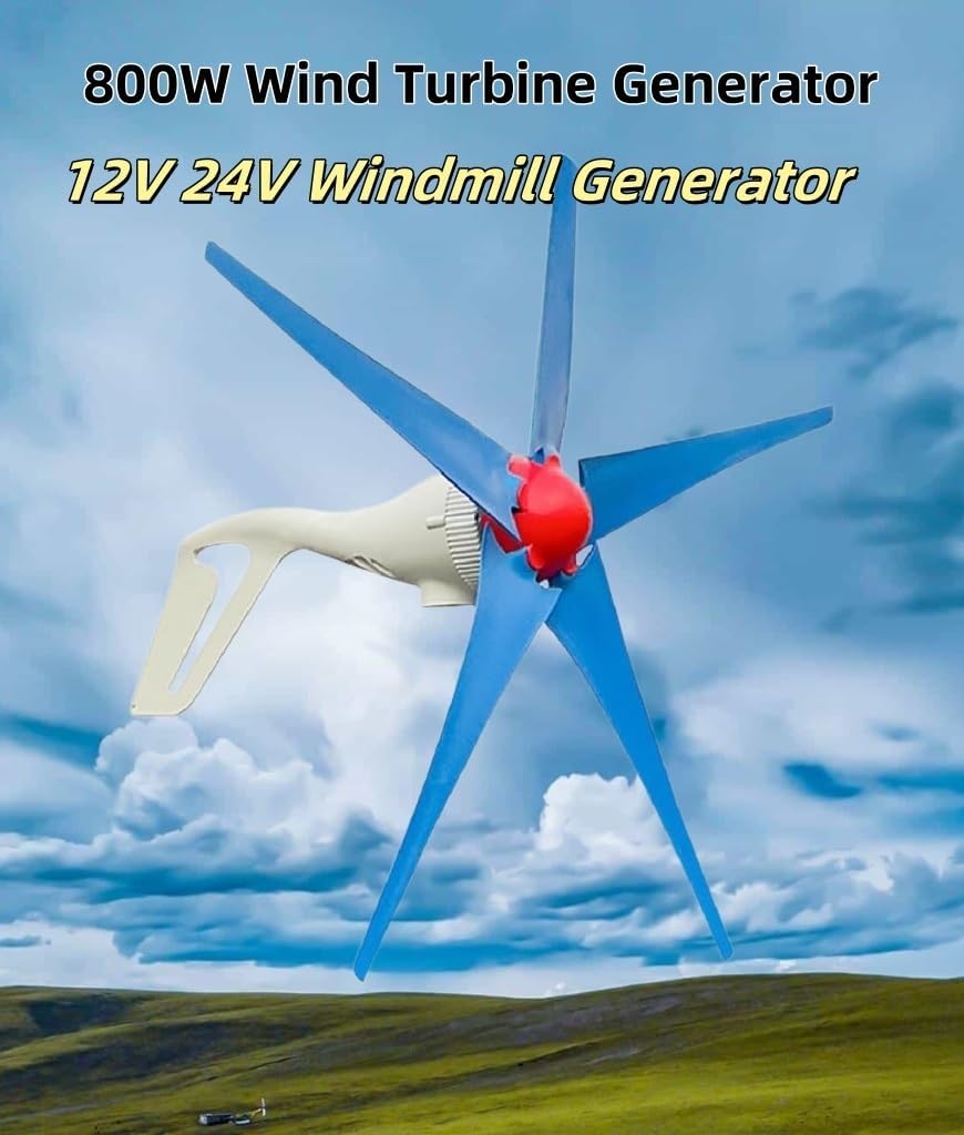 12V 24V with 5 Blades Wind Power Generator, 800W Wind Turbine Generator Kit for Marine, RV, Home, Windmill Generator(24 V)