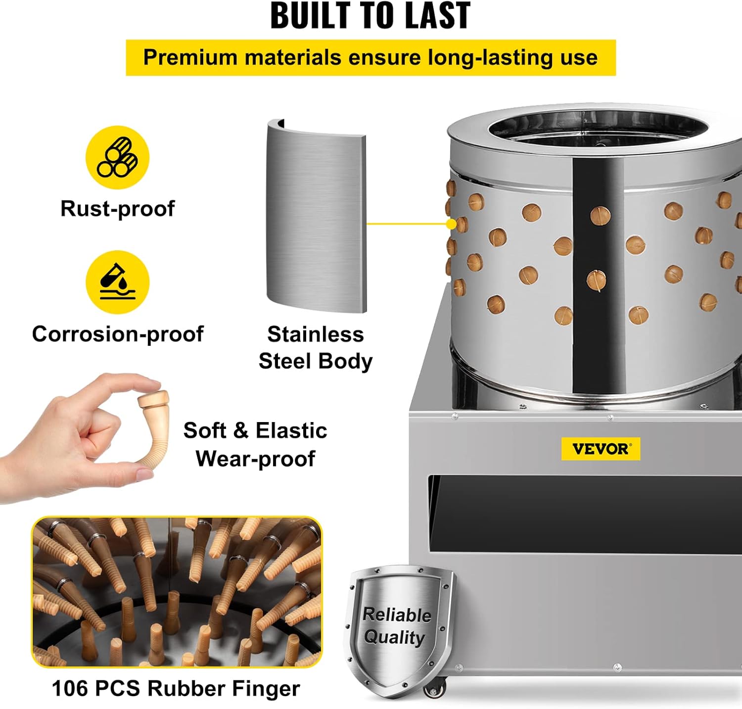 VEVOR Chicken Plucker, 20Inch Barrel Diameter 1500W 275R/min De-Feather Remover Poultry Machine,Heavy Duty Feather Plucking Machine