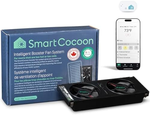 4X10 Register Booster Fan with Temperature & Humidity Sensor - Smart Dual Air Conditioner & Heater Floor Fan for Smart Home - Integrates with Ecobee & Nest Thermostats