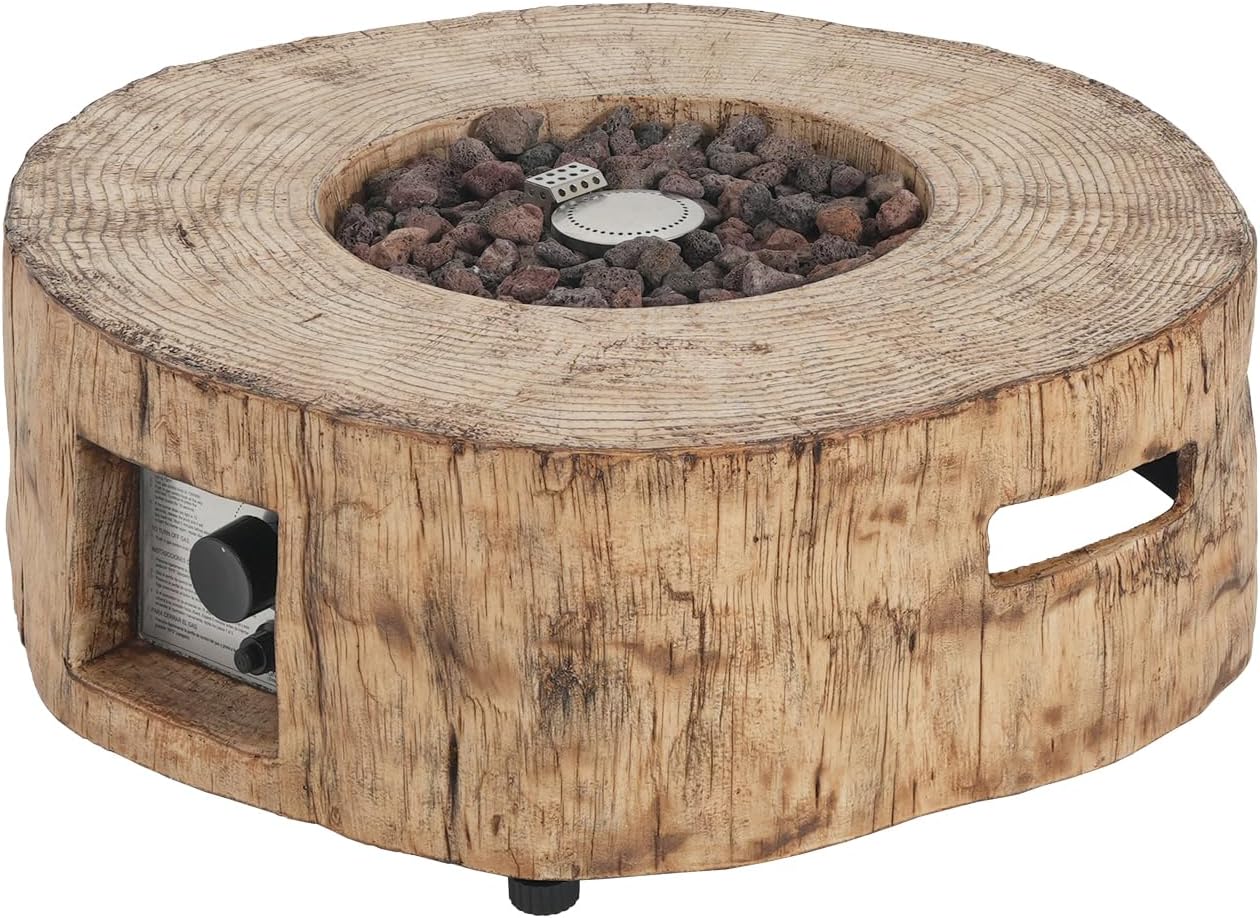 Patio Propane Fire Pit, 30,000BTU, Wood Pattern Brown Magnesium Oxide Efficient and Warm Outdoor Lawn Cozy Gatherings