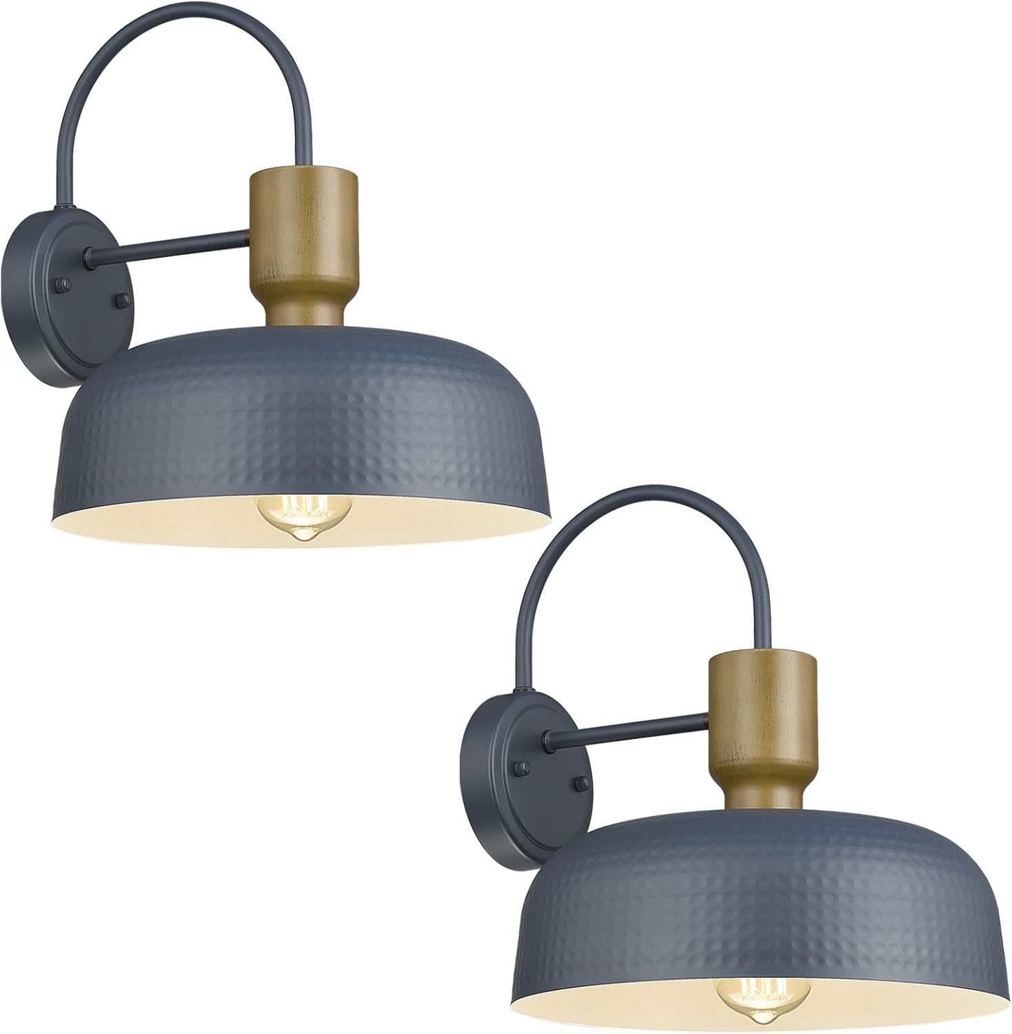 Outdoor Barn Light Hammered Barn Light, Farmhouse Exterior Wall Mount Light Vintage Wall Lighting Fixture Industrial Sconce Lantern for Porch, Entryway, Garage, Blue, 2 Pack
