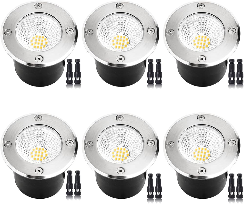 7W Led Landscape Well Lights, Low Voltage Landscape Ground Lights,12V/24V Landscape Lighting,IP67 Waterproof Outdoor InGround Lights for Garden Tree Uplights,Deck,Yard,Patio 6Pack(Warm White)