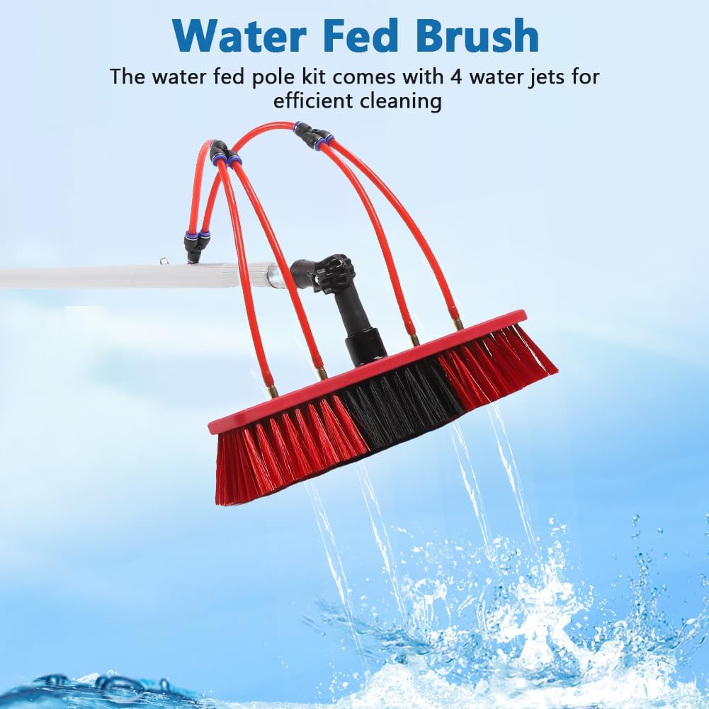 Solar Panel Cleaning Kit, Aluminum Alloy 23 FT Water Fed Pole Adjustable Washing Pole and Brush Kit Washing Dusting Equipment Tool for Window Roof Outdoor Glass