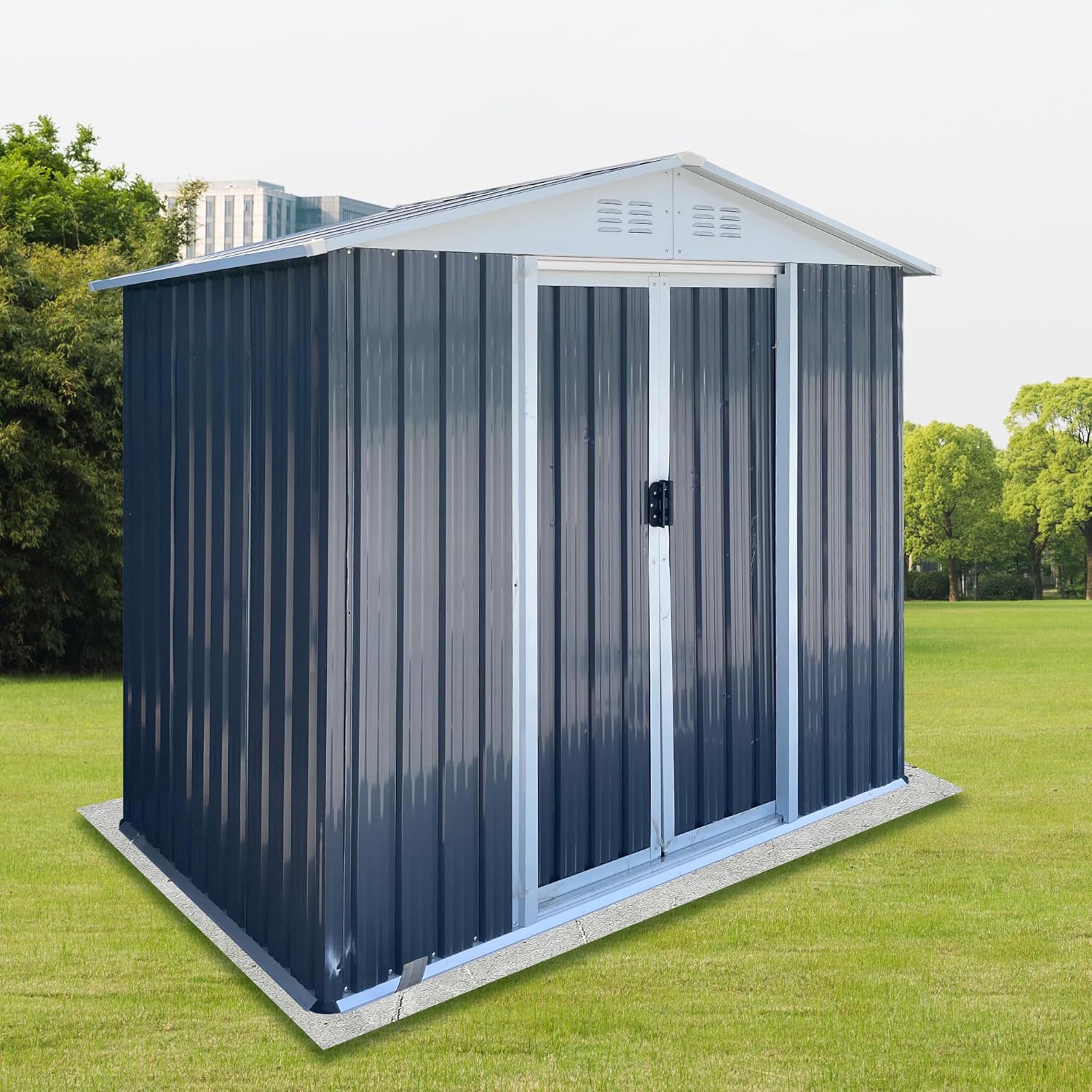 6FT x 4FT Apex Roof Garden Shed, Outdoor Storage House with Aluminum Alloy Frame, Galvanized Steel Construction, Sliding Door, Weatherproof Tool Storage Solution for Backyard