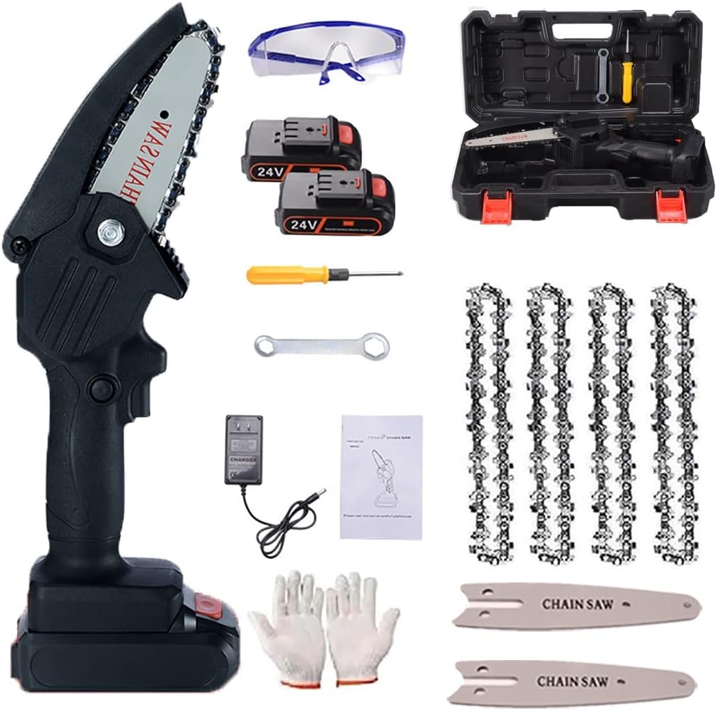 Mini Chainsaw, Cordless Chainsaw,Portable One-Handed Rechargeable Electric Chainsaw,4-Inch Battery Powered Cordless Chainsaw, for Tree Trimming Branch Wood Cutting