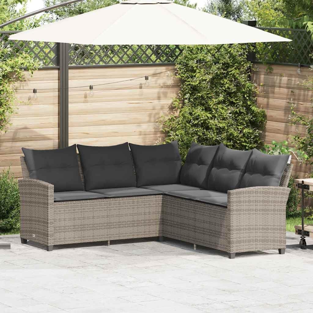 L-Shaped Outdoor Sofa, Grey PE Rattan 5-Seater Patio Furniture Set, Removable Covers, for Garden Balcony, Weather Resistant