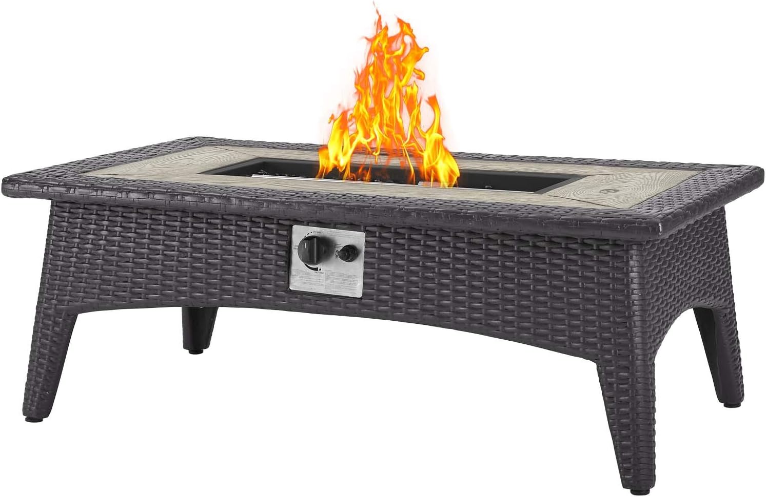 Modern Cool Outdoor Patio Lounge Coffee Fire Pit Table Rectangular Drak Grey Gray Rattan Wicker