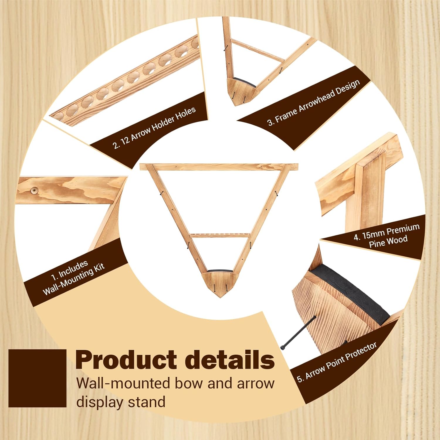 Wall Mounted Bow and Arrow Display Rack for Hunting and Archery Accessories 3-Bow Holder & 12-Arrow Storage Crossbow Holder Compound Bows Stand for Wall