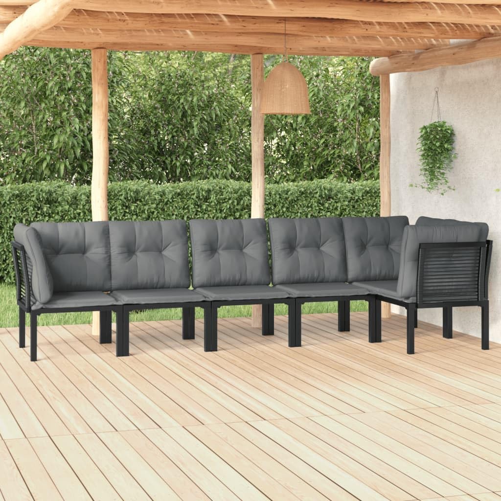 6 Piece Patio Lounge Set Black and Gray Poly Rattan,Modern Patio Lounge Set with Modular Design for Comfortable Outdoor Relaxation Patio Furniture, Outdoor Furniture Sets