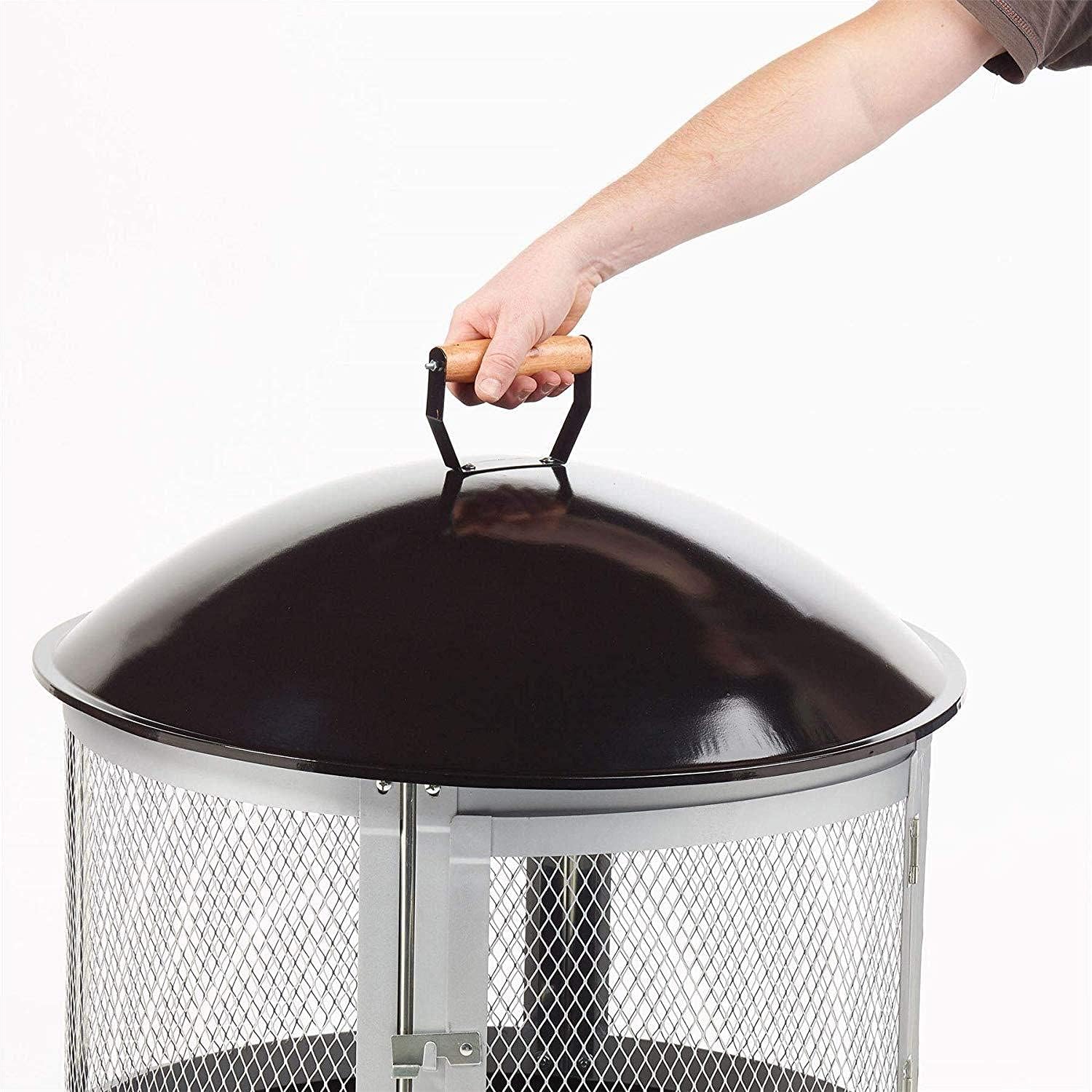 Campfire Patio Fire Pit, Outdoor Fire Pit, Backyard Fire Pit, Wood-Burning Portable Pulley Steel Outdoor Brazier with Screen Cover 44.8 Inches