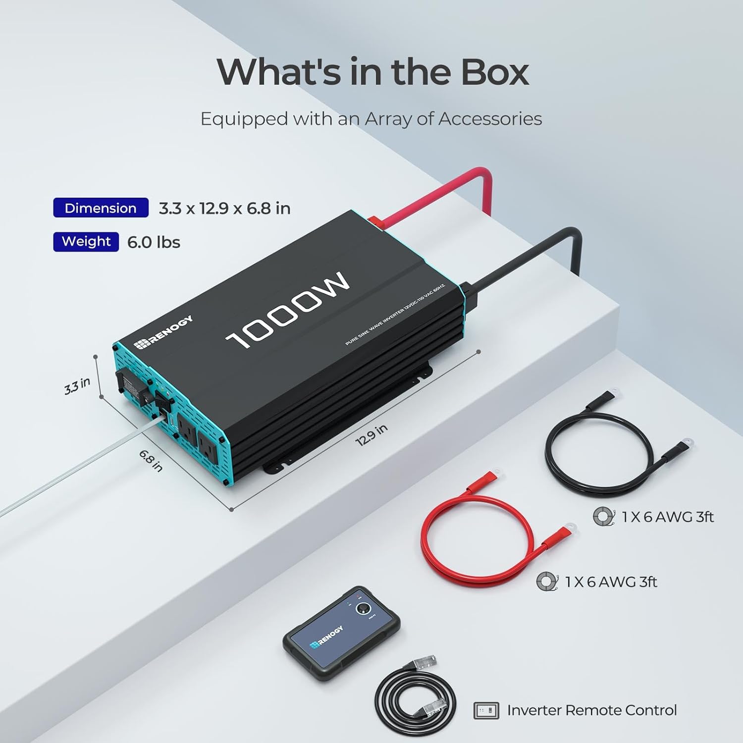Renogy 1000W Pure Sine Wave Inverter & 50A DC-DC Charger with MPPT Bundle - Compact Solar Power Kit for RV, Van, Truck, and Off-Grid Use