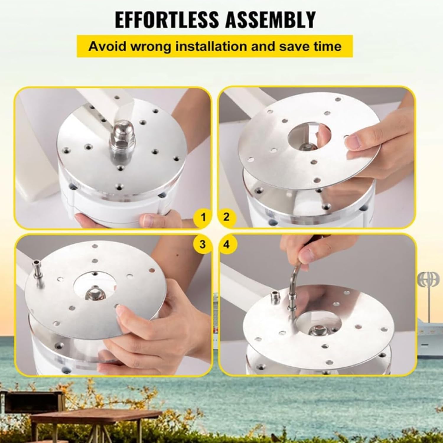 48V,BAOJUHUIKANG 1000W-5000W Vertical Axis Wind Turbine Generator, 5 Blades Wind Turbine Kit 2M/S Wind Speed Starting Wind Power Generator - White