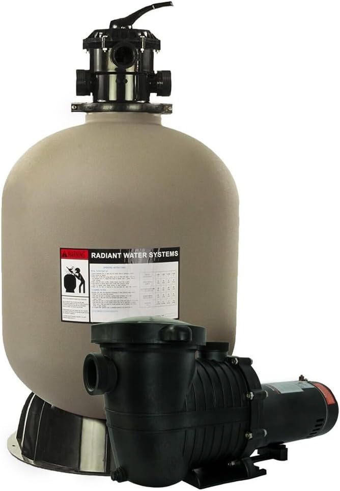 Rx Clear Radiant Complete Sand Filter System | for Inground Swimming Pool | Mighty Niagara 1 HP Pump | 24 Inch Tank | 300 lb Sand Capacity | Pools up to 33,000 Gallons