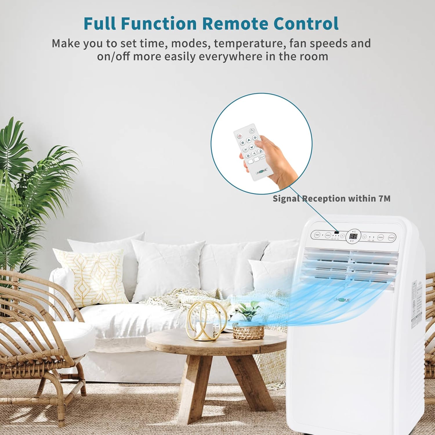 Uhome 8000 BTU Portable Air Conditioner, with Cooling, Dehumidifier, Fan, Remote Control and Window Mount Kit Included, White, 24H Timer