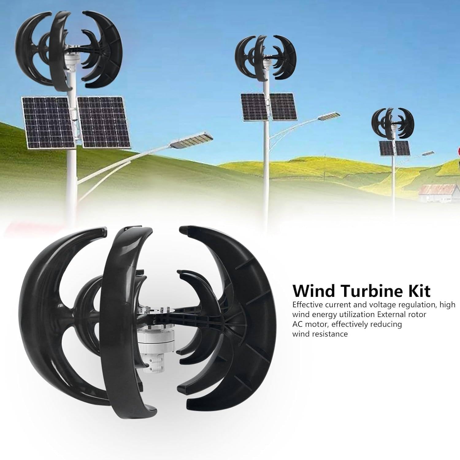 DIY Vertical Axis Wind Turbine Kit - 12V Black Wind Power Generator with Three-Phase Permanent Magnet, Eco-Friendly Windmill Model for Kids, Educational Night Light Project