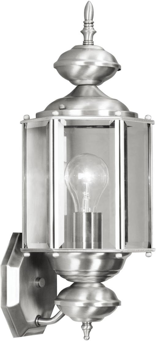 Livex Lighting 2006-91 Outdoor Wall Lantern with Clear Beveled Glass Shades, Brushed Nickel