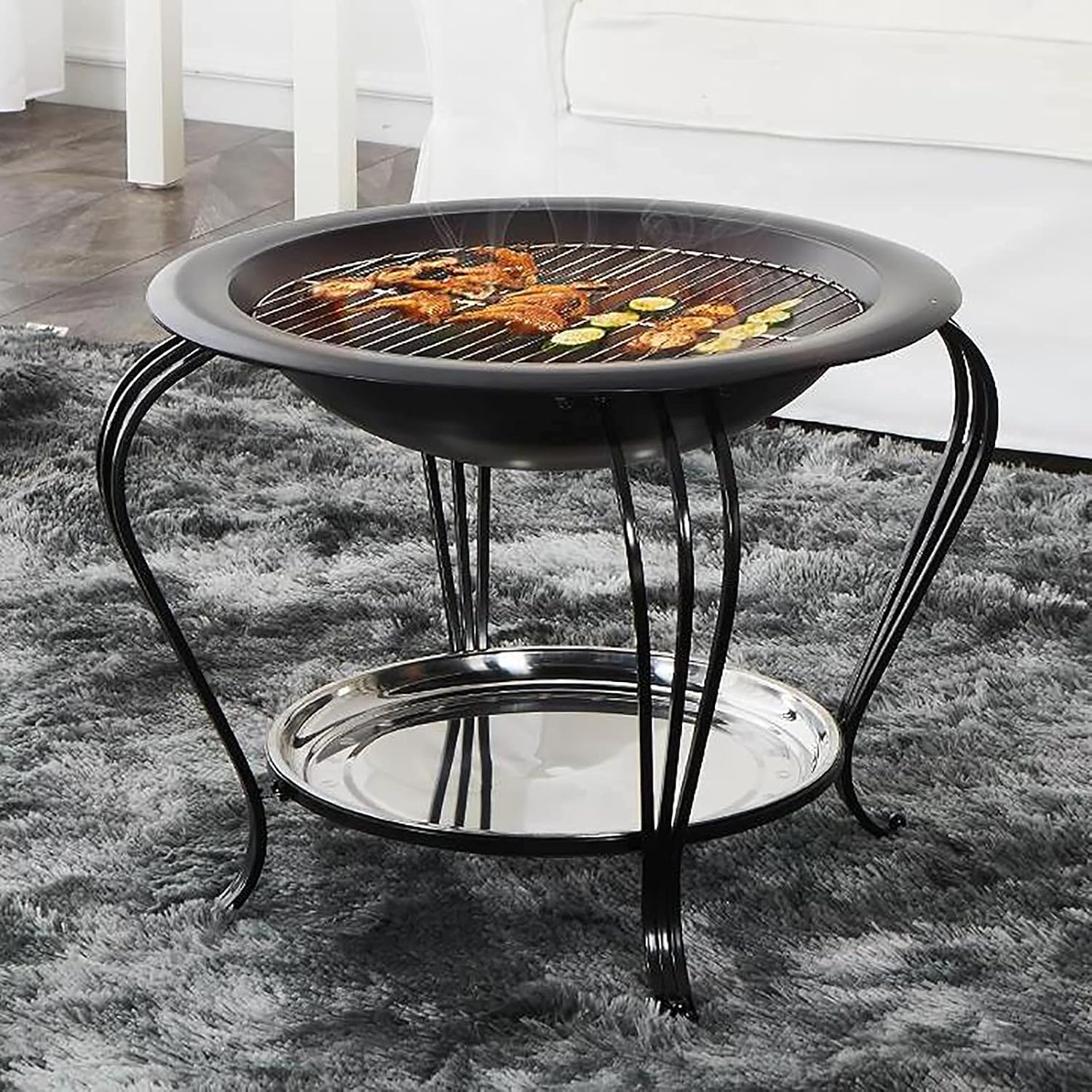 Backyard Patio Garden Stove Wood Burning BBQ Fire Pit with Spark Screen Cover,Poker,Fire Pit Cover,Grill for Campfire Bonfire