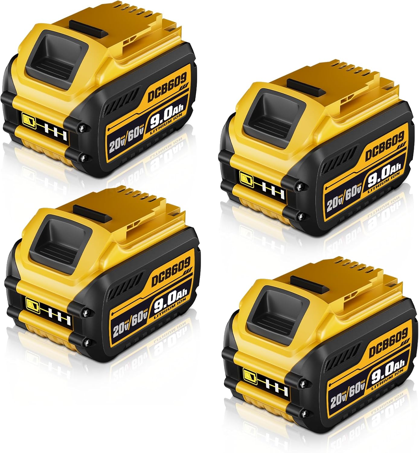 DCB606 4Pack 9.0Ah Replacement for Dewalt 20V/60V Battery Compatible with Dewalt 60V DCB609 DCB606 DCB612 DCB607 20V/60V Cordless Power Tools Lithium-ion Battery