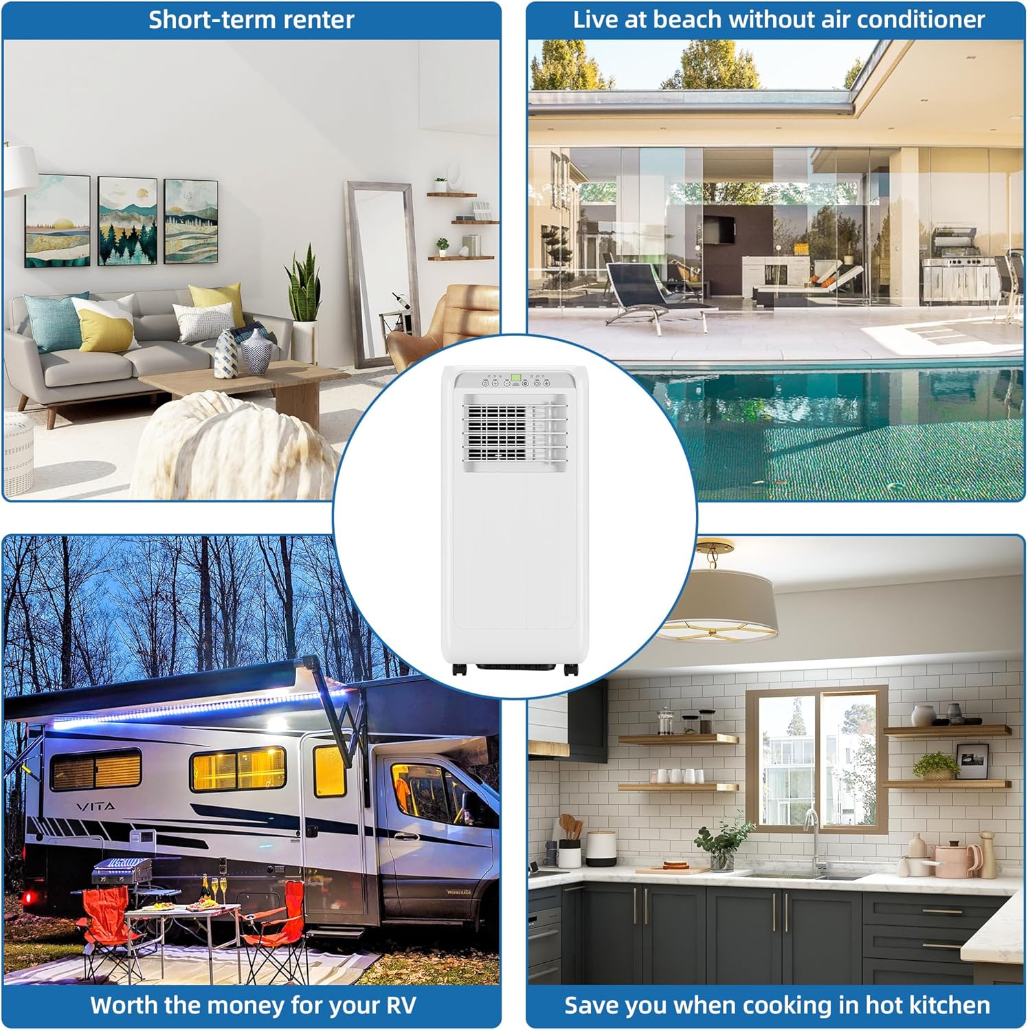 8,000 BTU Portable Air Conditioner for Rooms Up to 350 Sq.Ft – 3-In-1 Cooling AC with Dehumidifier, Quiet Sleep Mode, 24-Hour Timer, LED Display, Remote – for Bedroom, Apartment, Dorm, White