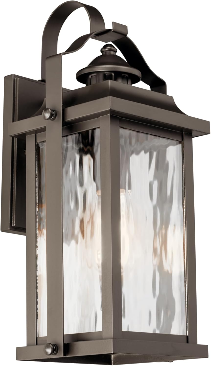 Kichler Linford 1-Light 17.25-in H Outdoor Wall Light in Olde Bronze Finish with Clear Water Glass for Entryway and Garages, 39456A