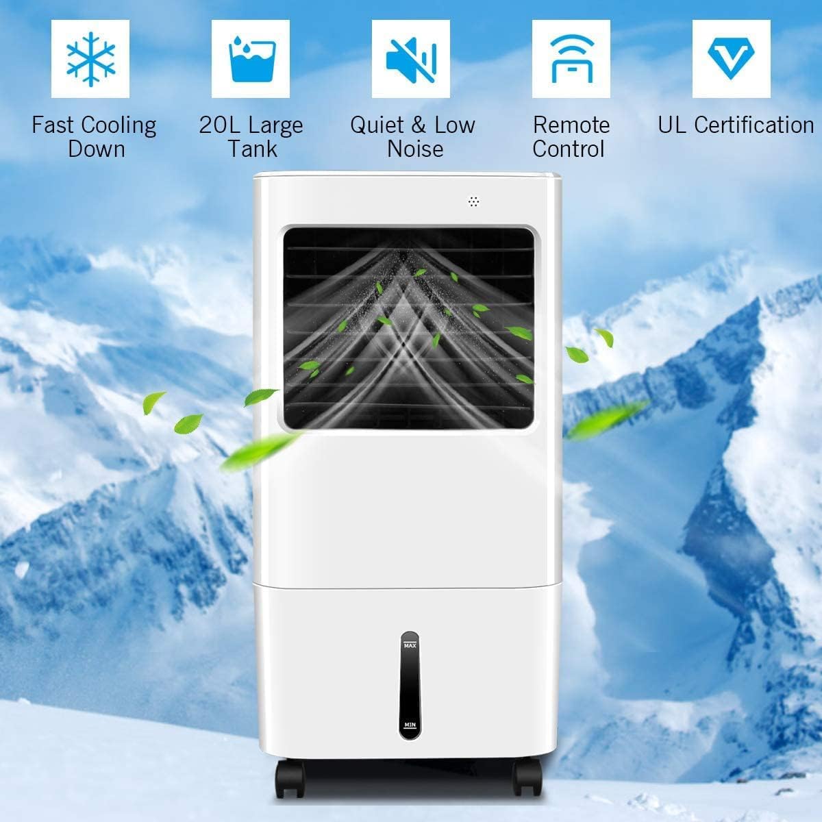 ARLIME Evaporative Air Cooler, Portable Air Conditioner w/20L Water Tank and 2 Ice Packs, 4 Wind Speeds, 3 Modes, 7.5H Timer, Portable Swamp Cooler for Room Home Office