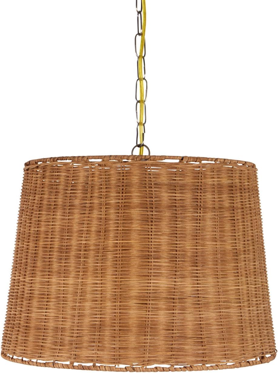Upgradelights Wicker Rattan Swag Lamp Lighting Fixture Hanging Plug-in Light 14x16x11.75