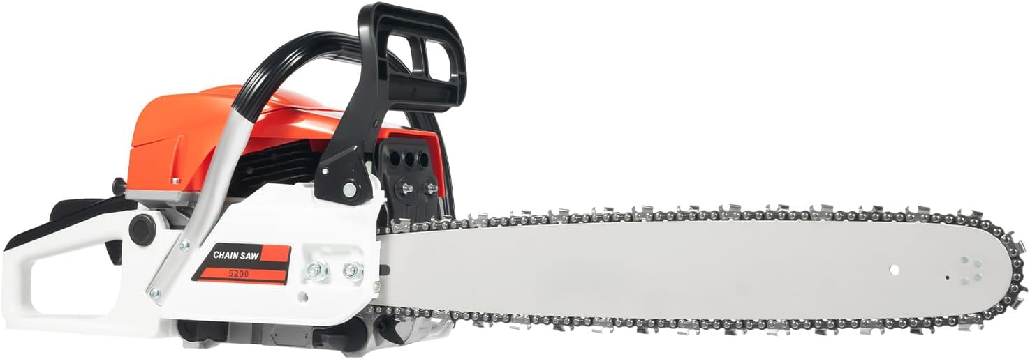 20Inch Gas Chainsaw, 2-Stroke 52CC 2KW Engine Handheld Gas Power Chain Saw Portable Single Cylinder Air-cooled Gasoline Chainsaws for Wood Cutting Garden Pruning Forest Logging